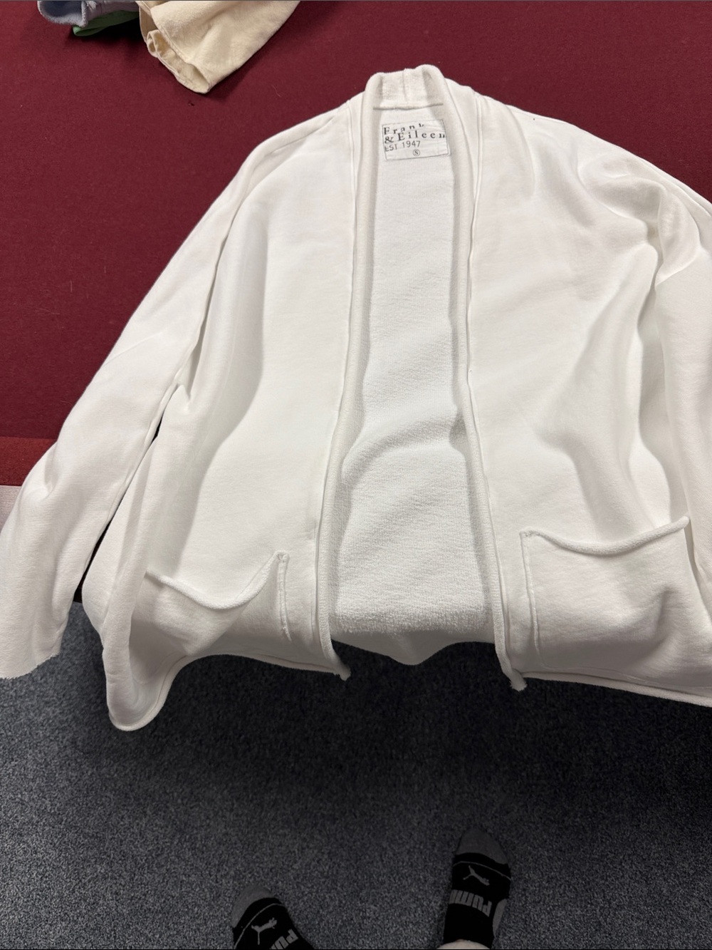 Frank & Eileen White Open-Front Knit Cardigan with Pockets